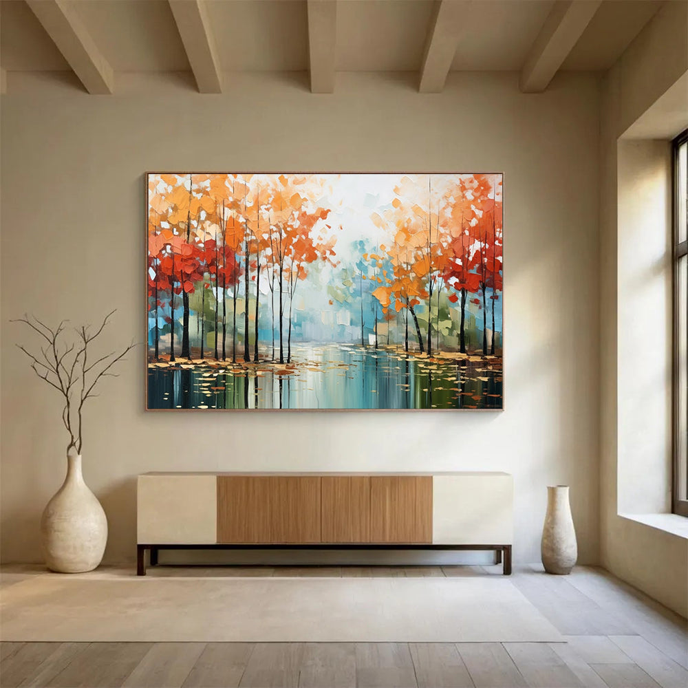 Misty Autumn Forest Art - Oversized Serene Bedroom Accent DLZ164