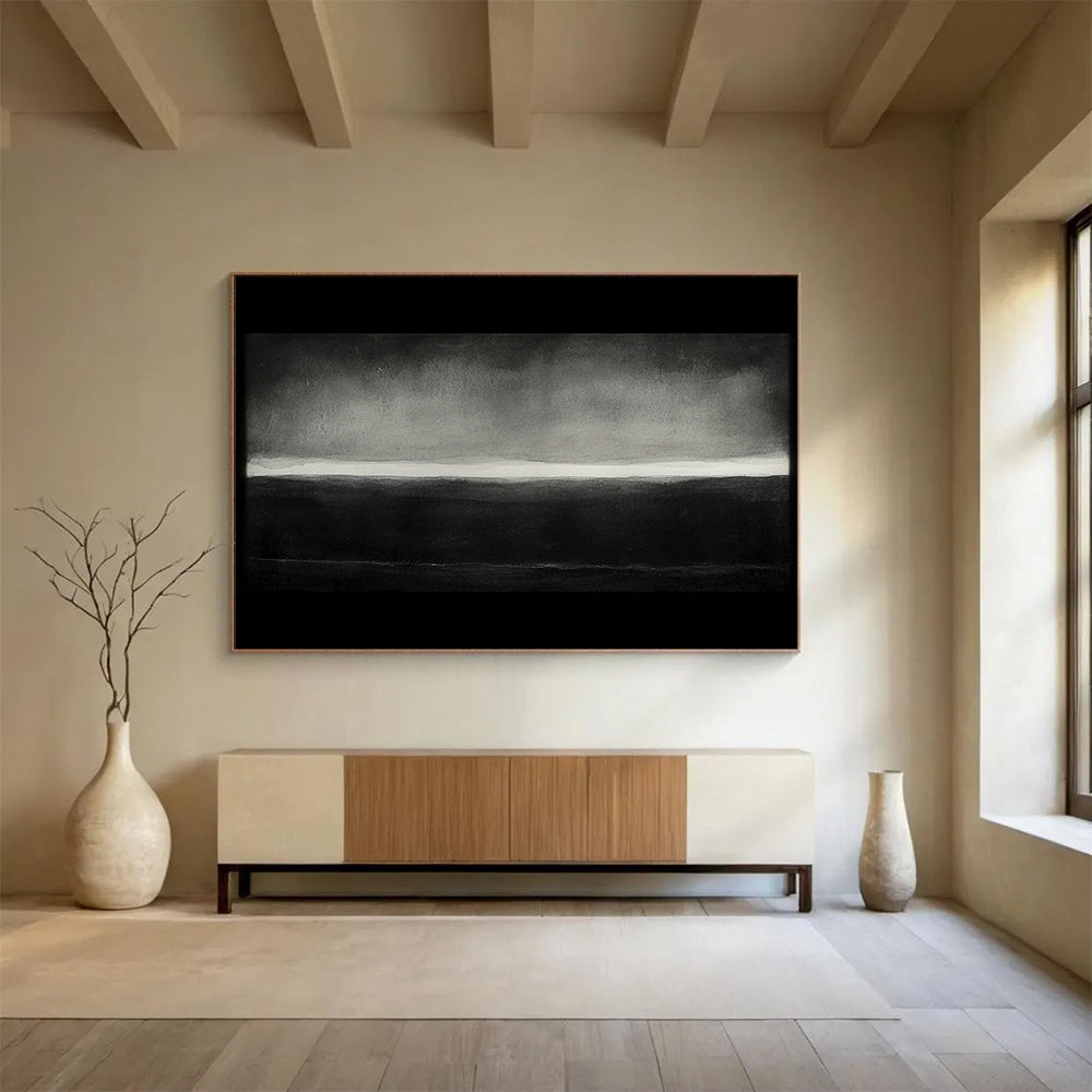 Muted Black and White Landscape - Serene Abstract Painting On Canvas HB0465