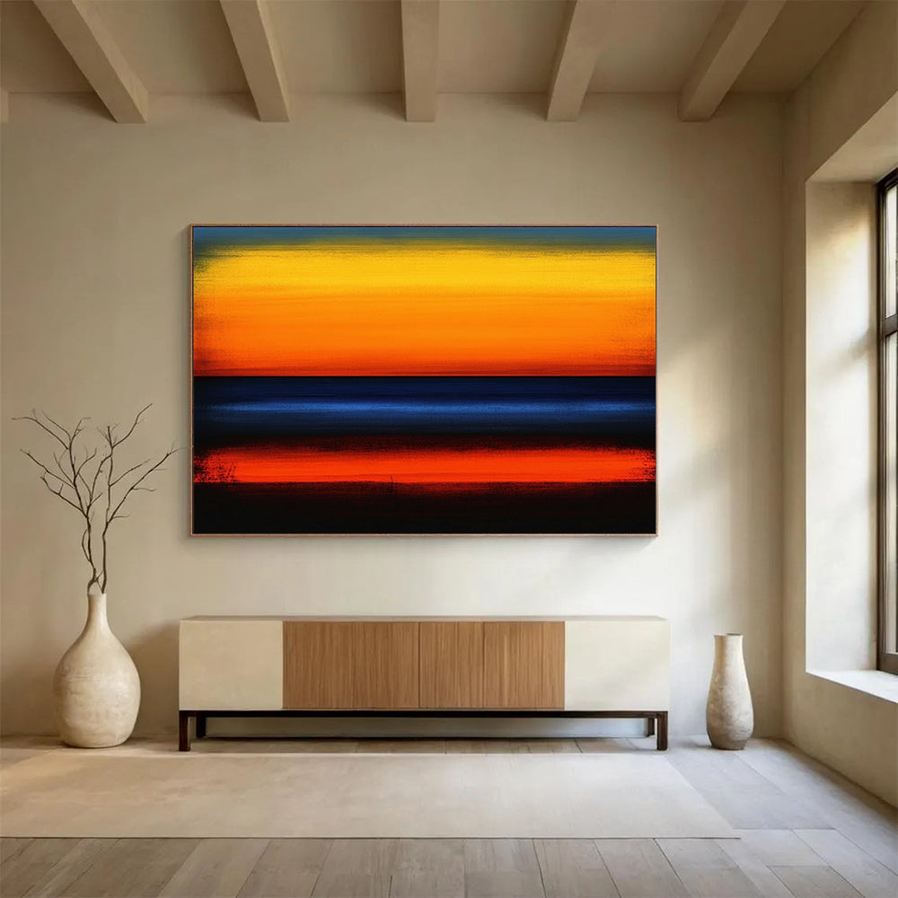 Sunset Stripes in Orange, Yellow & Blue - Color - Field Landscape Painting On Canvas HB0473