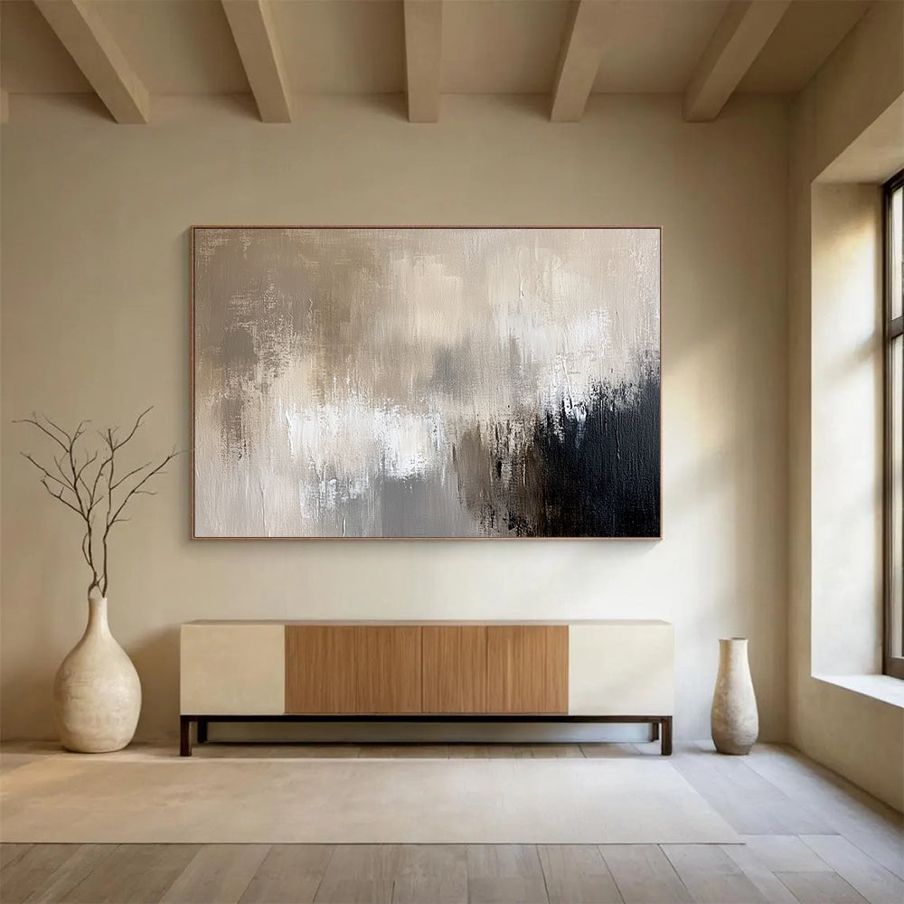 “Neutral Textured Abstract” - Beige, gray, white, black; Textured neutral abstract; Acrylic Painting On Canvas HB1278