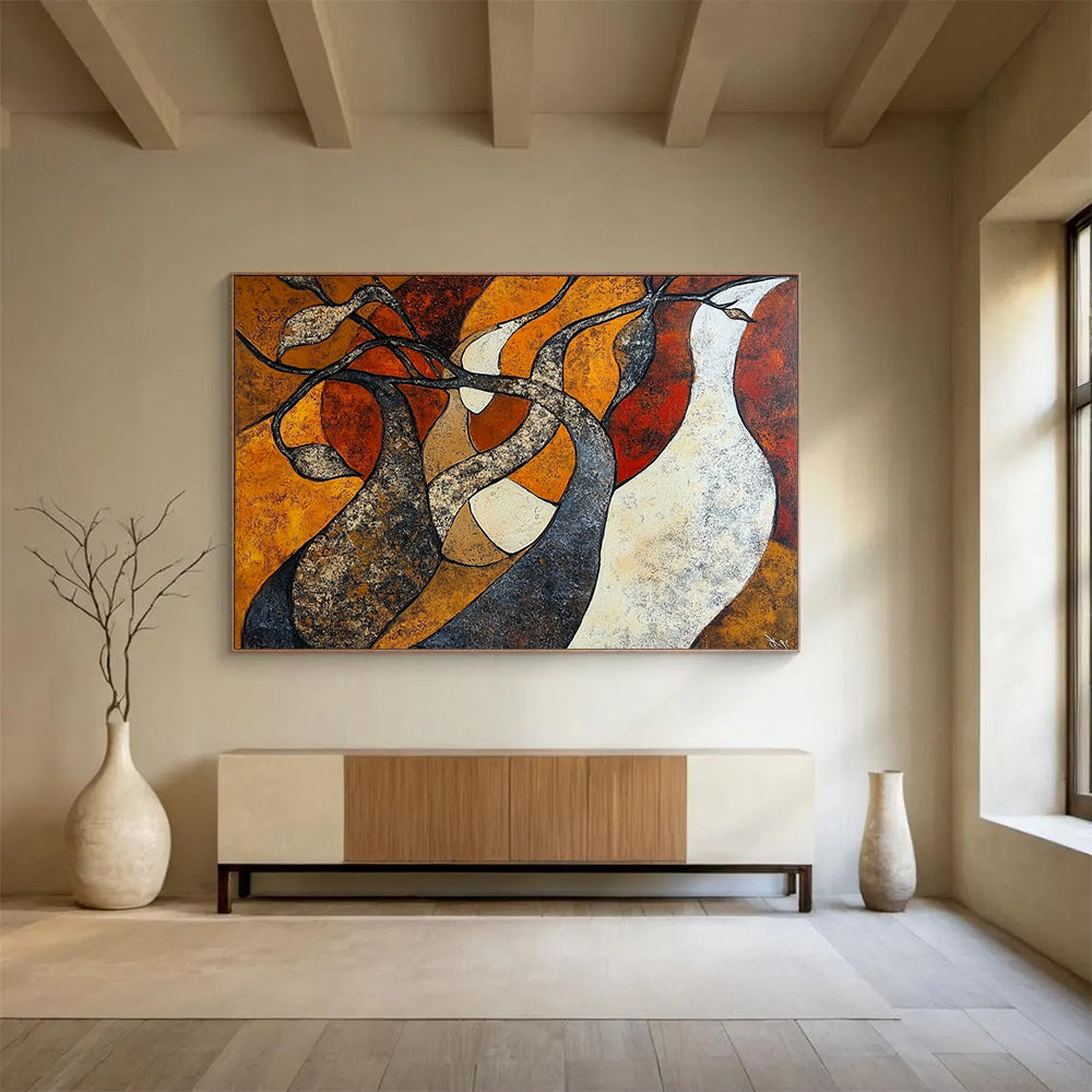 “Abstract Tree Forms” - Orange, brown, twisted trees, Abstract Painting On Canvas HB0565
