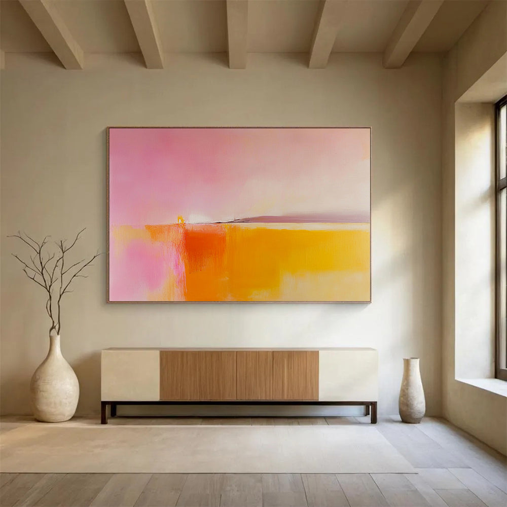 “Pink Orange Abstract Horizon” - Pink, Orange, Yellow, Purple, Abstract Horizon - Painting On Canvas HB1432