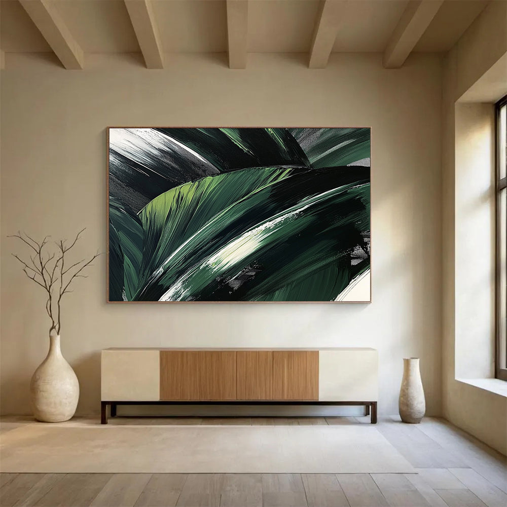 “Textured Green Leaf Layers” - Dark Green, Light Green, White, Abstract Leaf - like Textures - Acrylic Painting HB1632