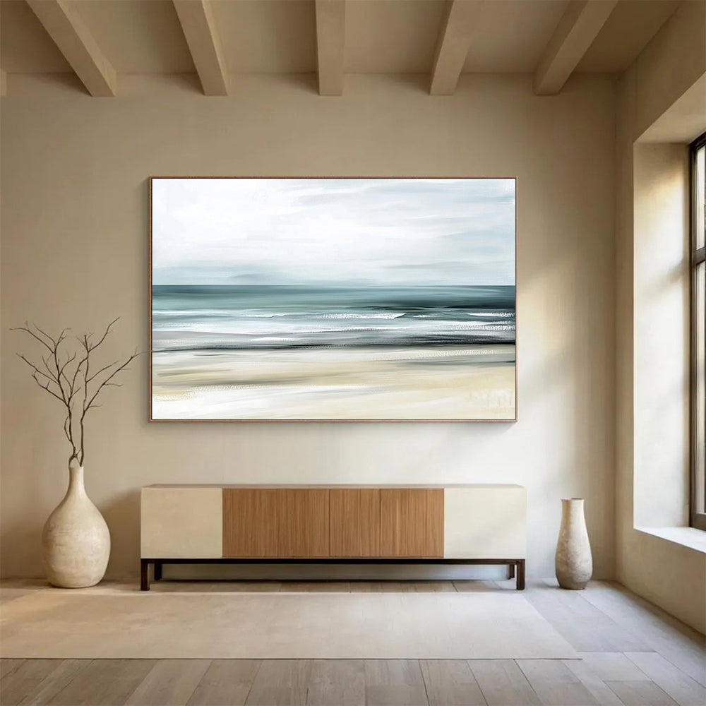 “Minimalist Coastal Hues” - Soft Grays, Muted Greens, Calm Ocean - Acrylic Painting HB1617