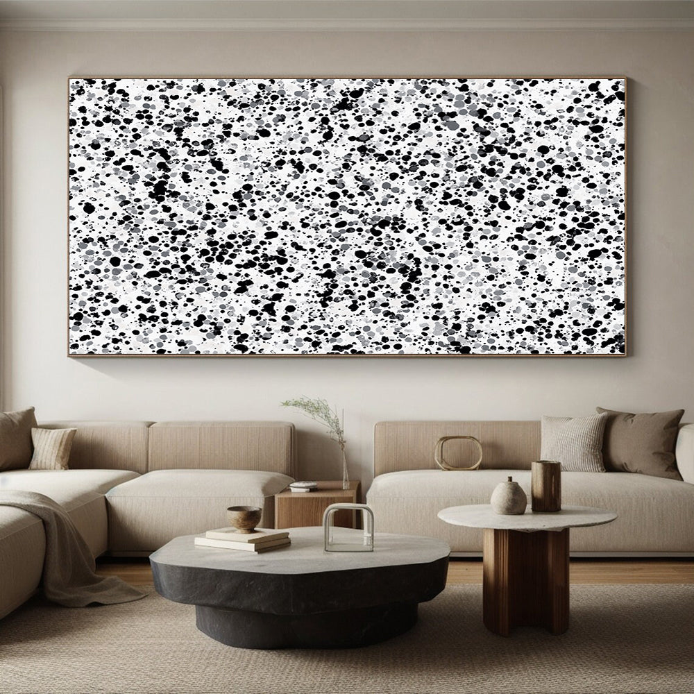 Black, Gray and White Splatter "Subtle Chaos" Painting On Canvas HB257
