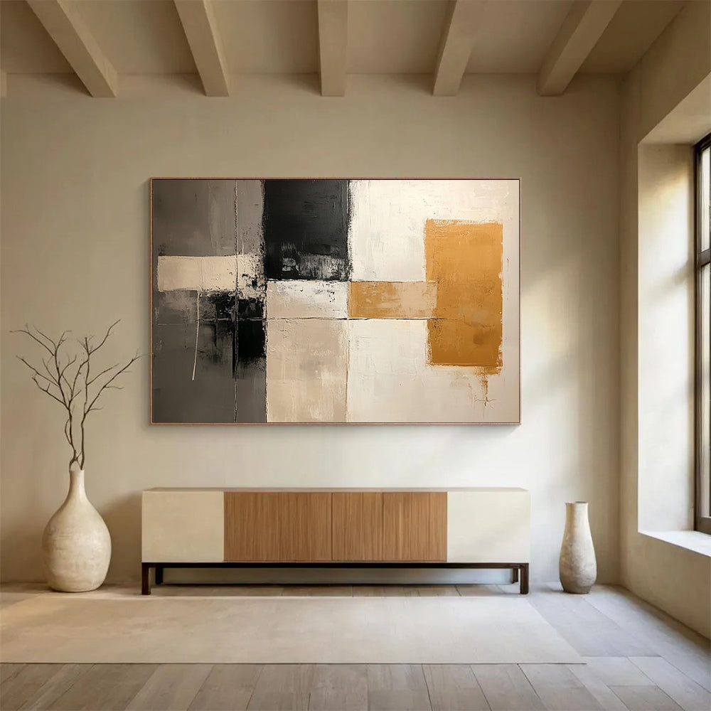 “Neutral Grid” - Gray, Beige, Black, Grid - Like Forms - Contemporary Acrylic Painting HB1531