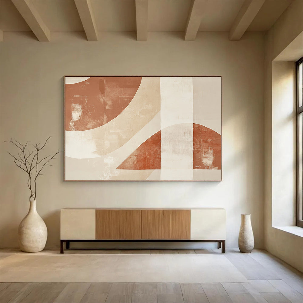 “Geometric Earth - Tone Abstract” - Brown, beige shapes, minimalist design, Geometric Abstract Painting On Canvas HB0604