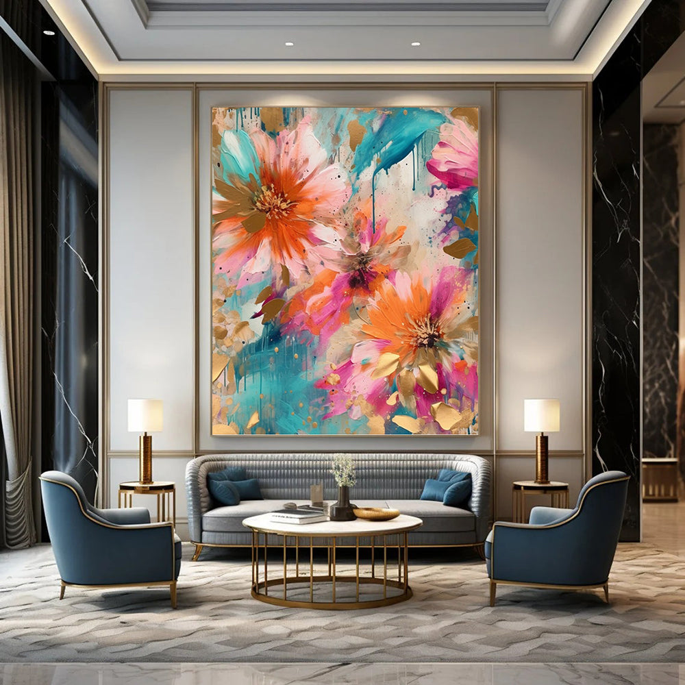 Grand - Sized Vertical Hand - Painted Textured Custom Abstract Crescendo for Office and Bedroom DKH1598