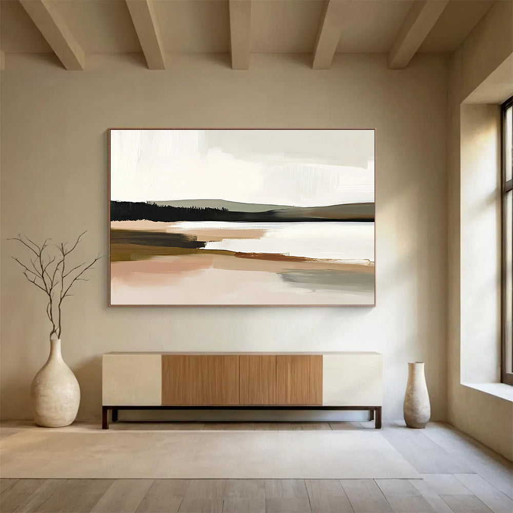 “Soft Tonal Landscape” - Beige, Gray, Brown, Muted Natural Scene - Abstract Landscape Painting HB1668