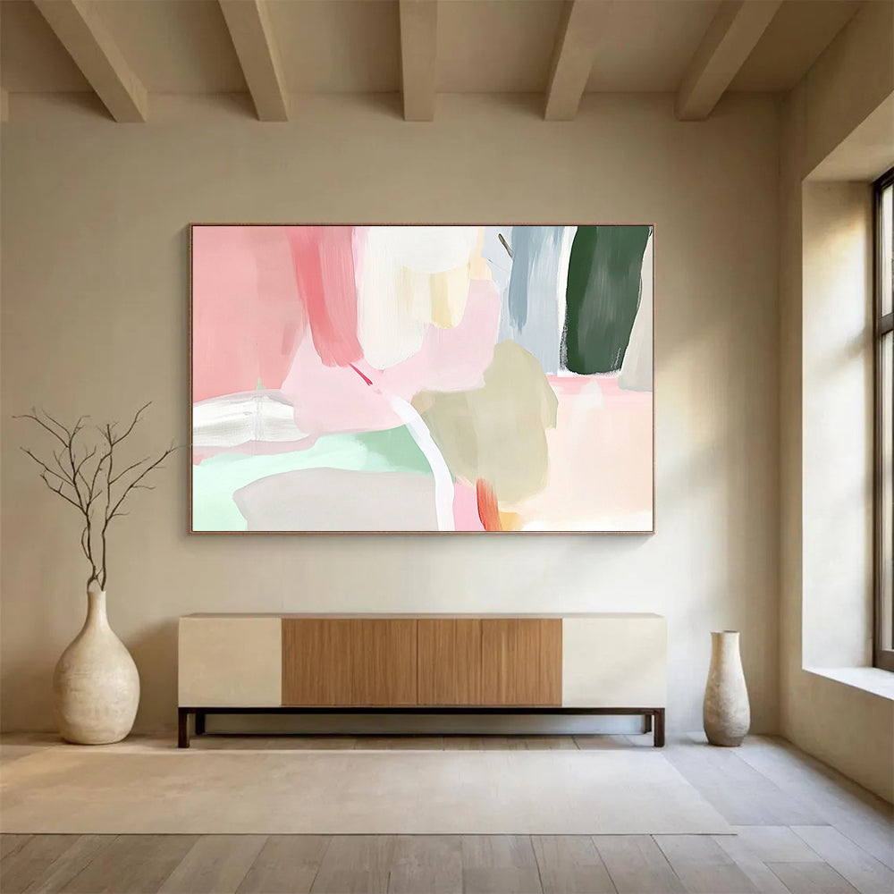 “Soft Pastel Shapes” - Pink, Green, Gray, Abstract Forms - Acrylic Painting HB1484