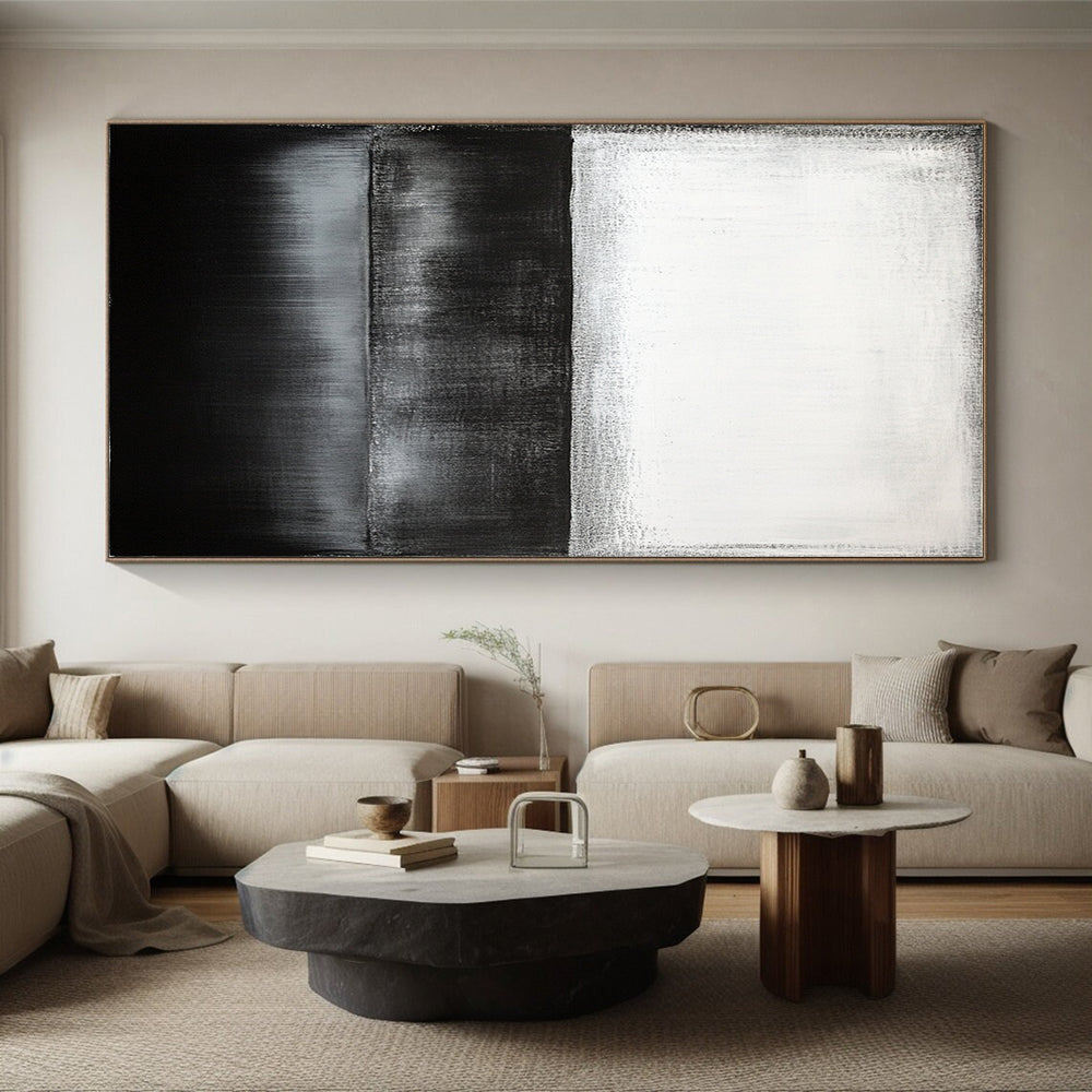 Black, White, Gray, Gradient Layers "Monochrome Horizon" Abstract Color Field Painting On Canvas HB164