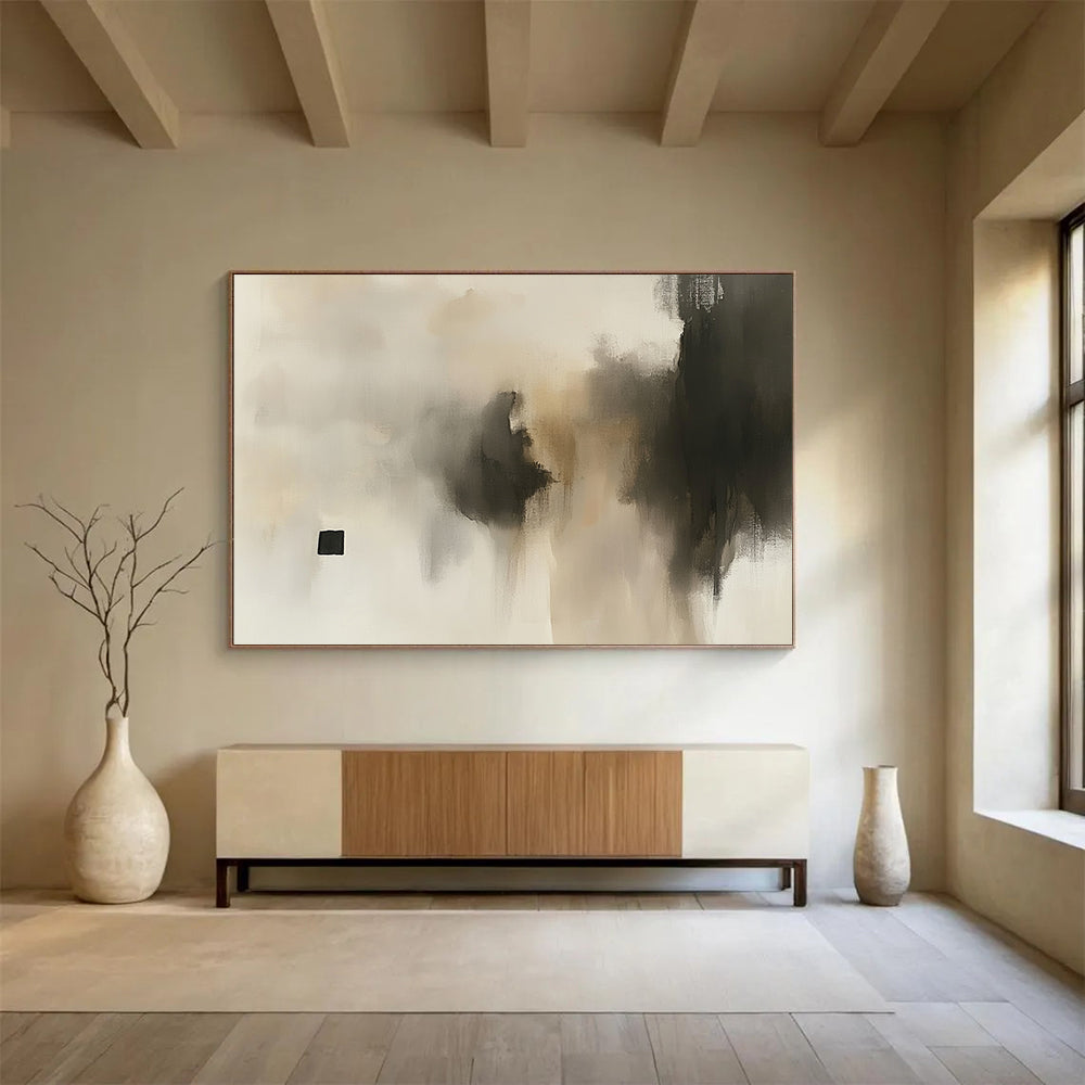 “Neutral Mist” - Beige, Gray, Black, Subtle Textures - Minimalist Acrylic Painting HB1545