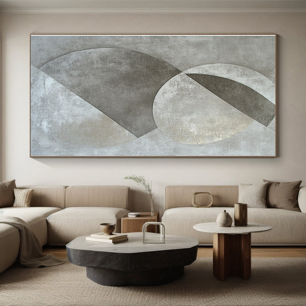 Gray and Silver Geometric Circles "Subtle Geometry" Painting On Canvas HB401