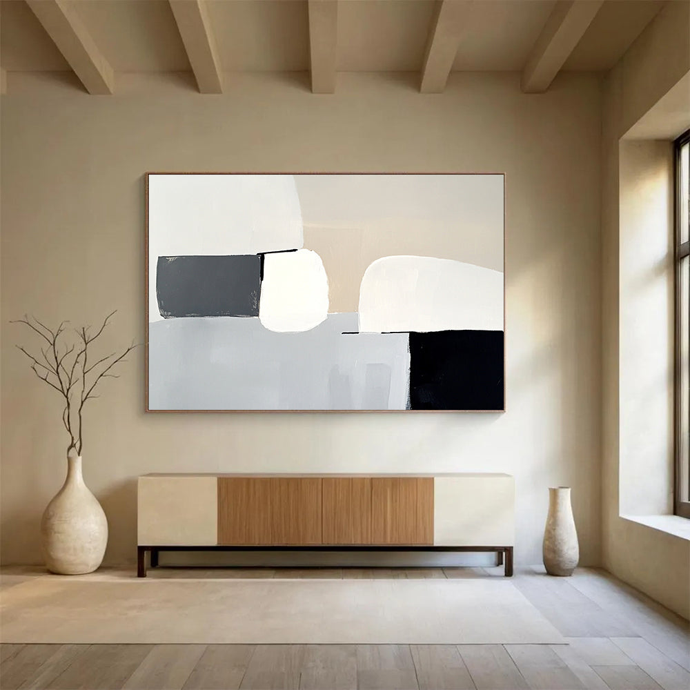 “Monochrome Minimalism” - Gray, White, Black, Abstract Forms - Minimalist Acrylic Painting HB1511
