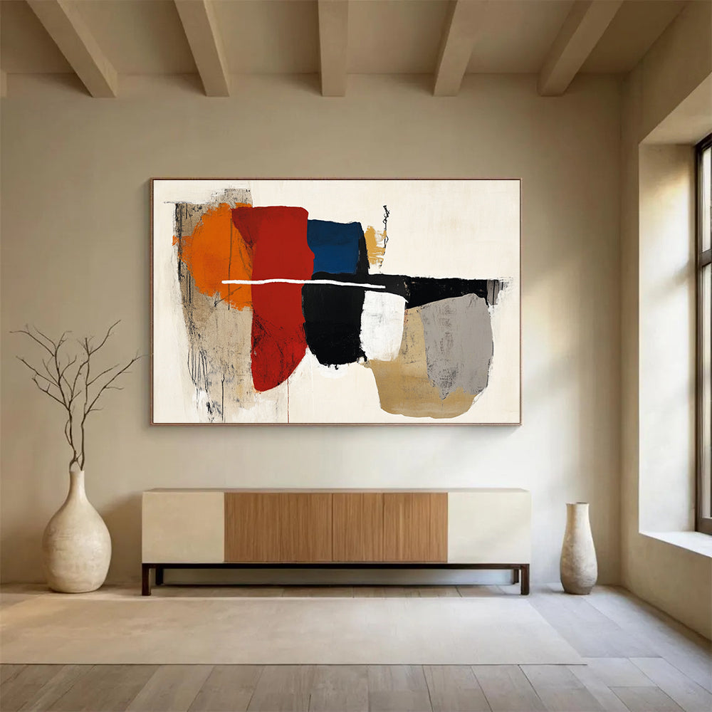 “Color - Blocked Abstraction” - Red, Blue, Orange, Geometric Shapes - Abstract Acrylic Painting HB1516