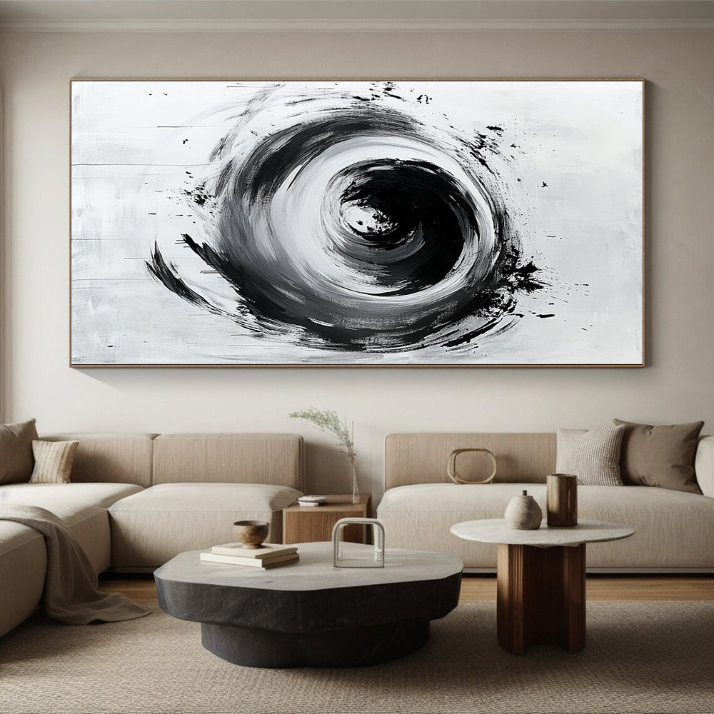 Black and White Swirling Vortex "Cosmic Pull" Painting On Canvas HB261