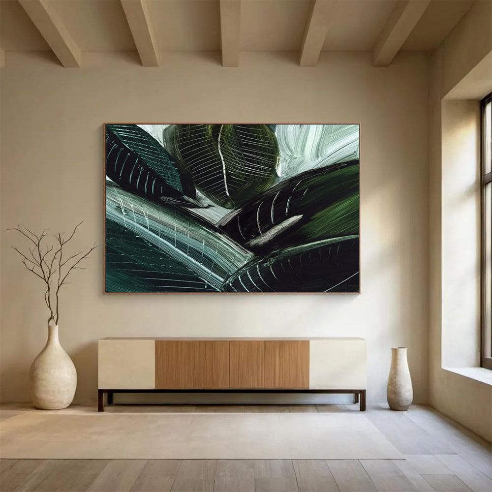 Dark Green Leaf Abstract: Bringing Natural Vitality to the Space DLZ144