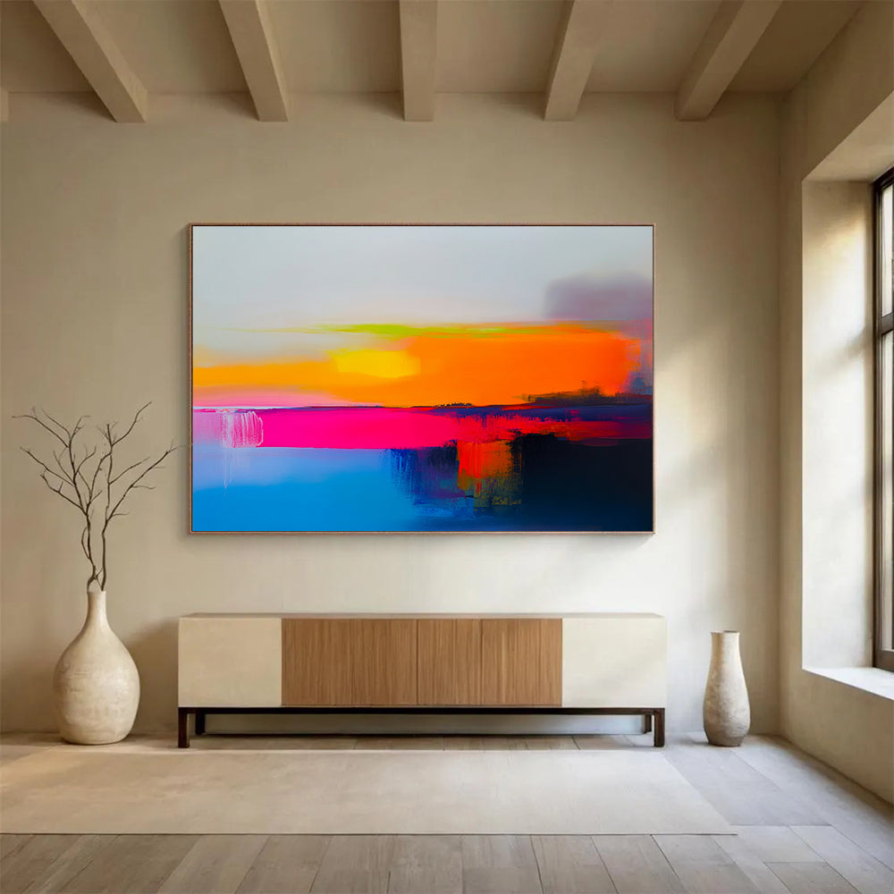 “Bold Color - Field Sunset” - Orange, Pink, Purple, Blue, Abstracted Sunset Scene - Acrylic Painting HB1662
