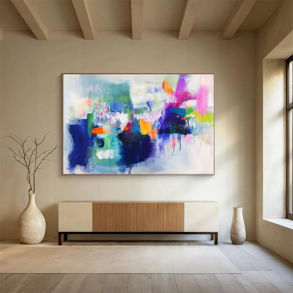 “Rainbow Abstraction” - Blue, Green, Purple, Vivid Strokes - Abstract Expressionist Acrylic Painting HB1544