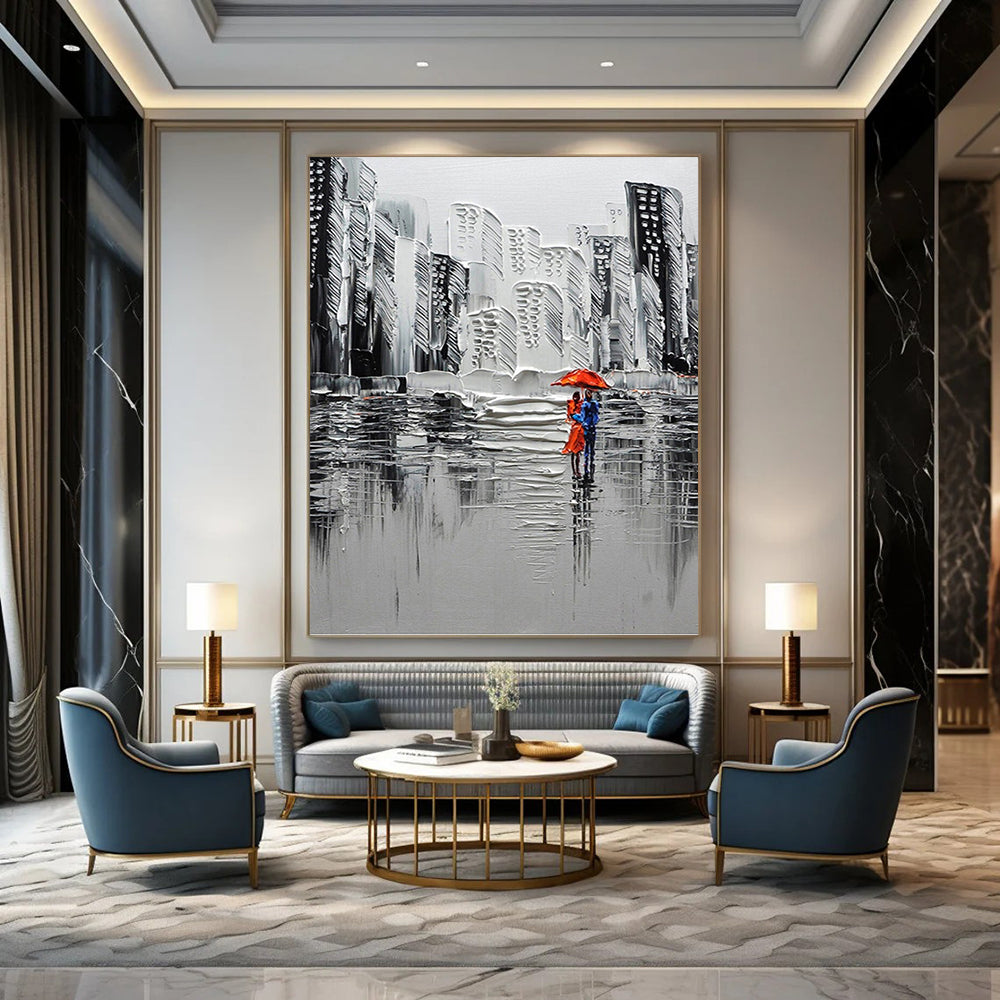 Extended - Height Vertical Hand - Painted Textured Custom Abstract Elegy for Bedroom and Hotel DKH1600