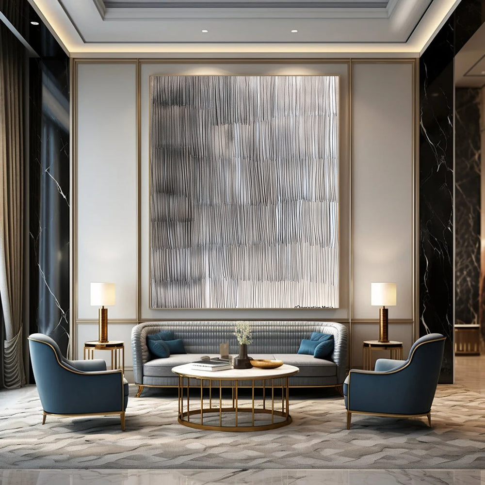 Contemporary hand-painted abstract artwork featuring intricate gray lines that mimic wood grain textures while blending realism and abstraction for a stunning visual depth. DLZ1253