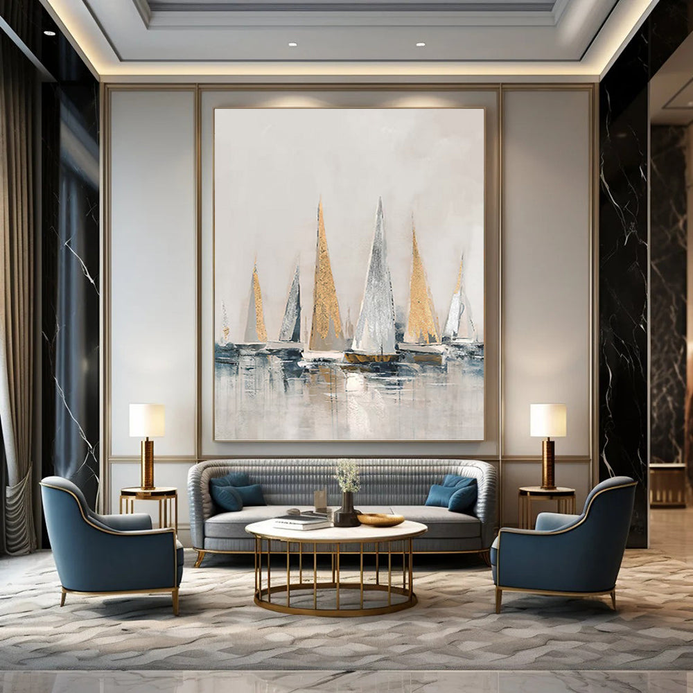 Large - Sized Graceful Hand - Painted Textured Abstract Painting on Canvas for Dining Room & Hotel DKH1416