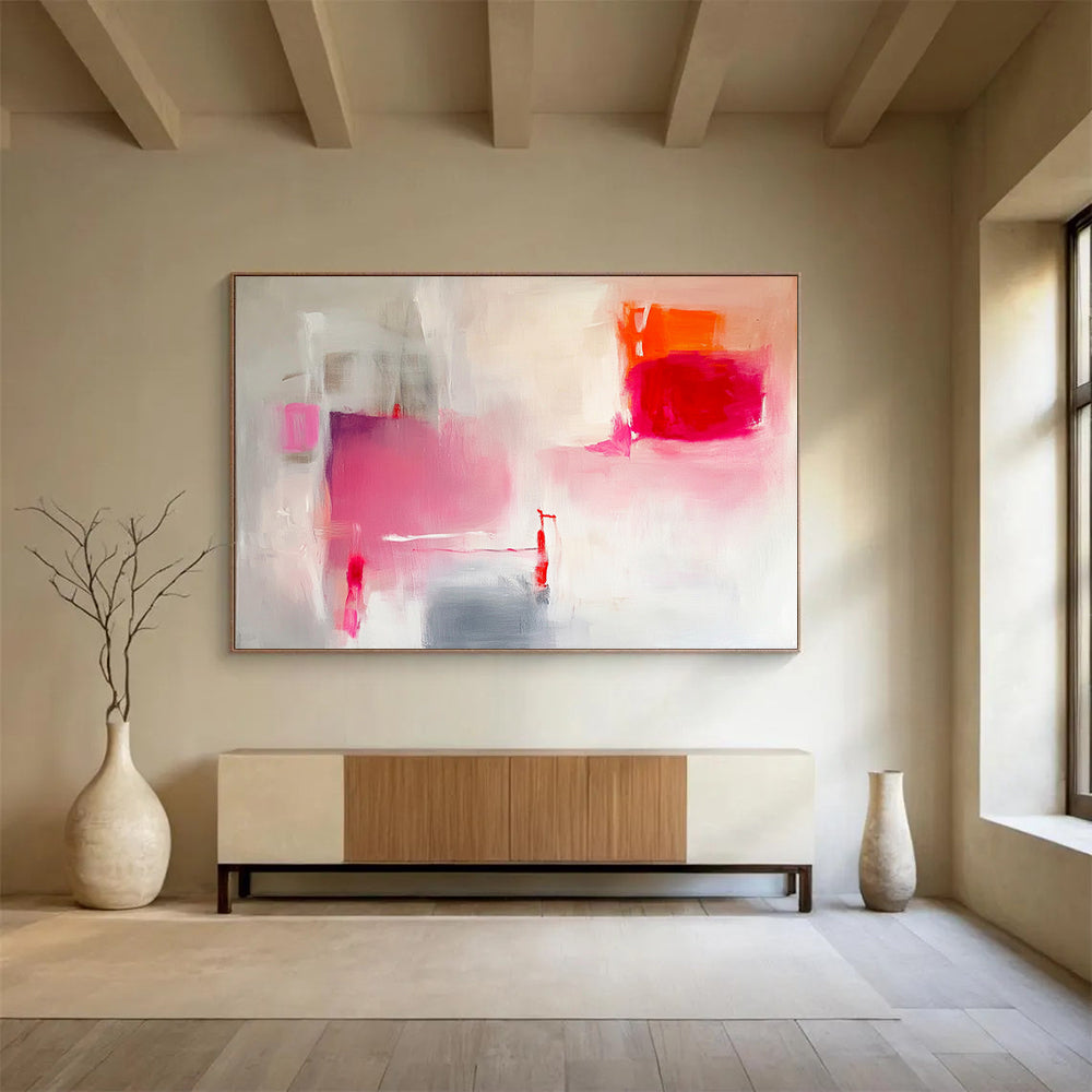 “Blush and Pop” - Pink, Red, Gray, Soft and Bold Strokes - Abstract Expressionist Acrylic Painting HB1537