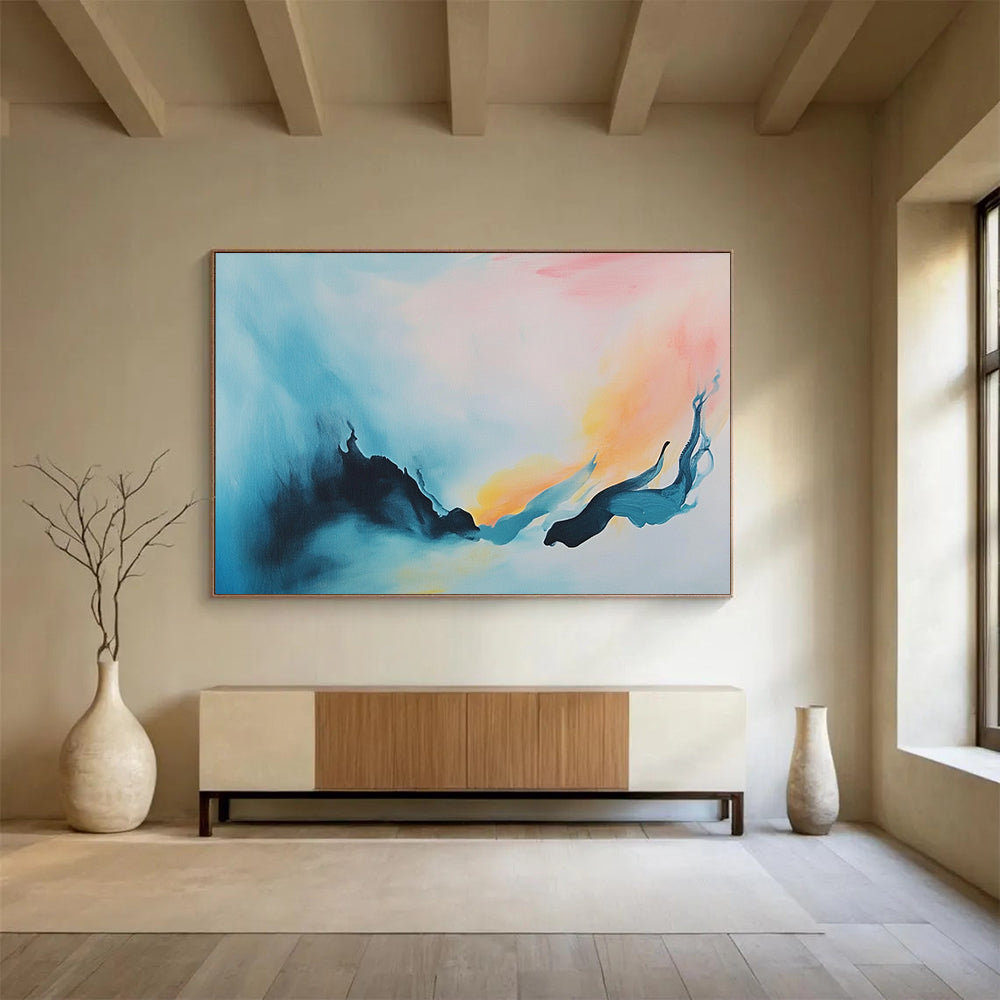 “Color - Blended Sky & Sea” - Blue, Pink, Yellow, Abstract Landscape Painting On Canvas HB0706