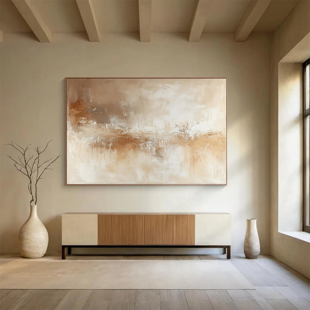 “Beige - Brown Abstract Flow” - Beige, Brown, Flowing Textures Painting On Canvas HB0789