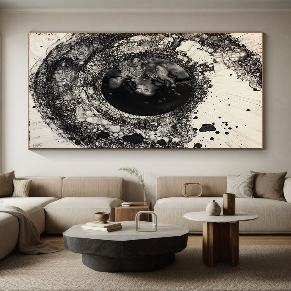 Black & White Bubbly Circular Ink - “Ethereal Ink Bubble” Painting On Canvas HB223