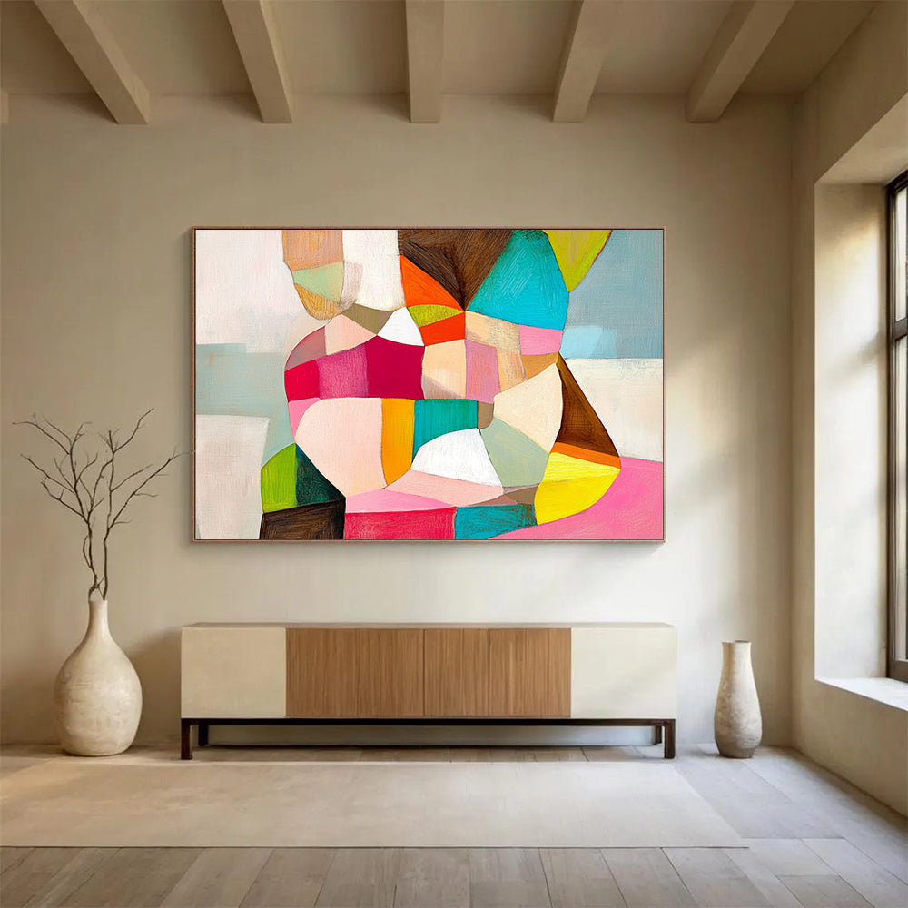 “Colorful Cubist Figure” - Pink, Green, Yellow, Abstract Human Form - Cubist Acrylic Painting HB1497