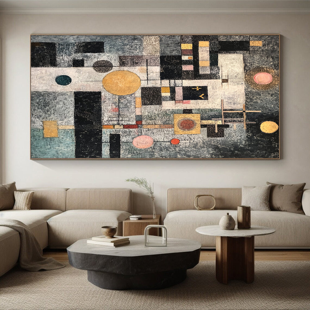 Multicolored Geometric Abstract - “Whimsical Geometric Dream” Painting On Canvas HB208