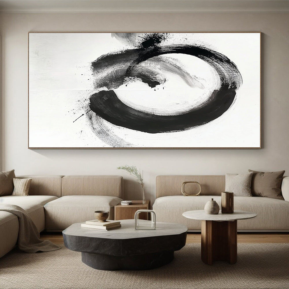 Black and White Mixed Circle "Hybrid Zen" Painting On Canvas HB279