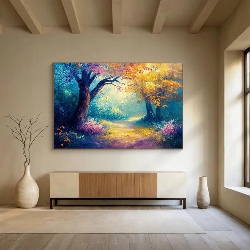 Enchanted Forest Path in Vibrant Hues - Fantasy Landscape Painting On Canvas HB0449