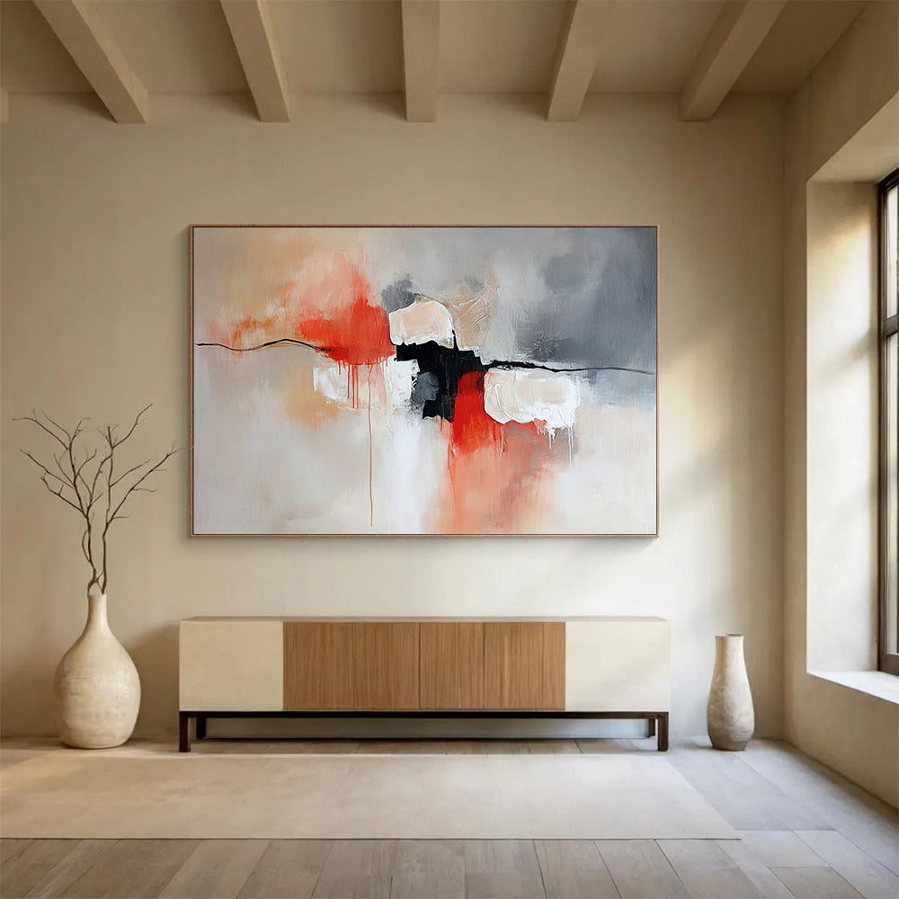 “Coral and Gray Fusion” - Coral, Gray, Black, Abstract Shapes - Abstract Acrylic Painting HB1546