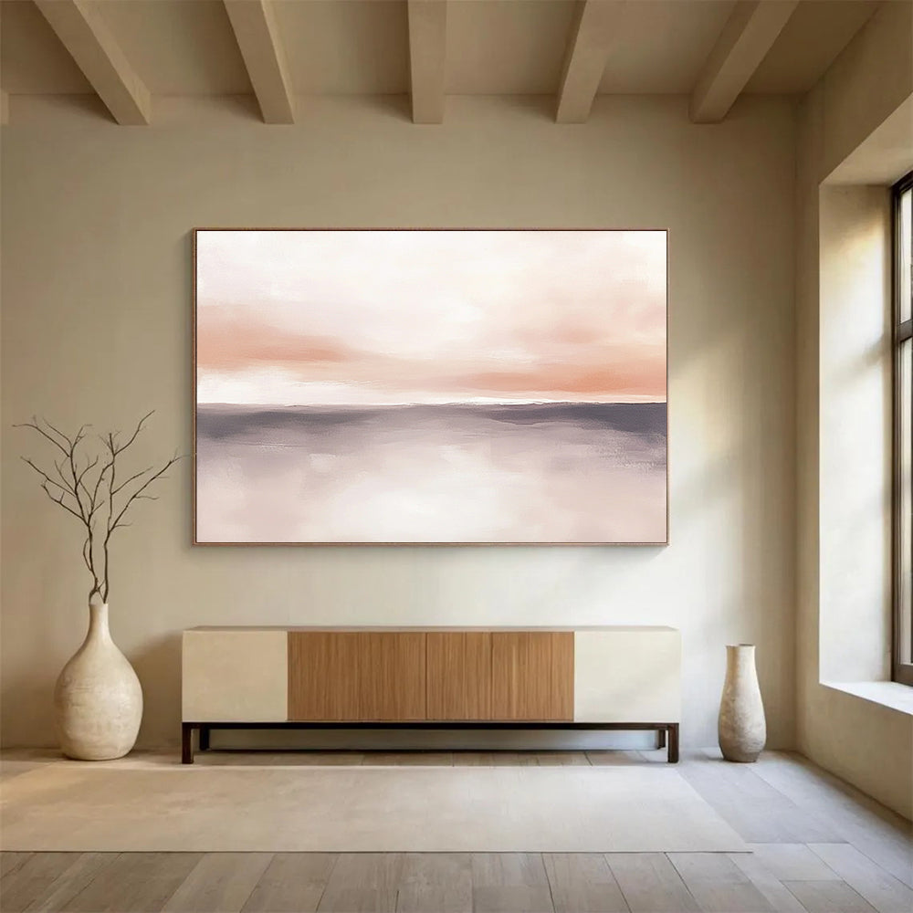 “Blush Horizon” - Soft Pink, Gray, Tranquil Sky and Water Painting On Canvas HB0926