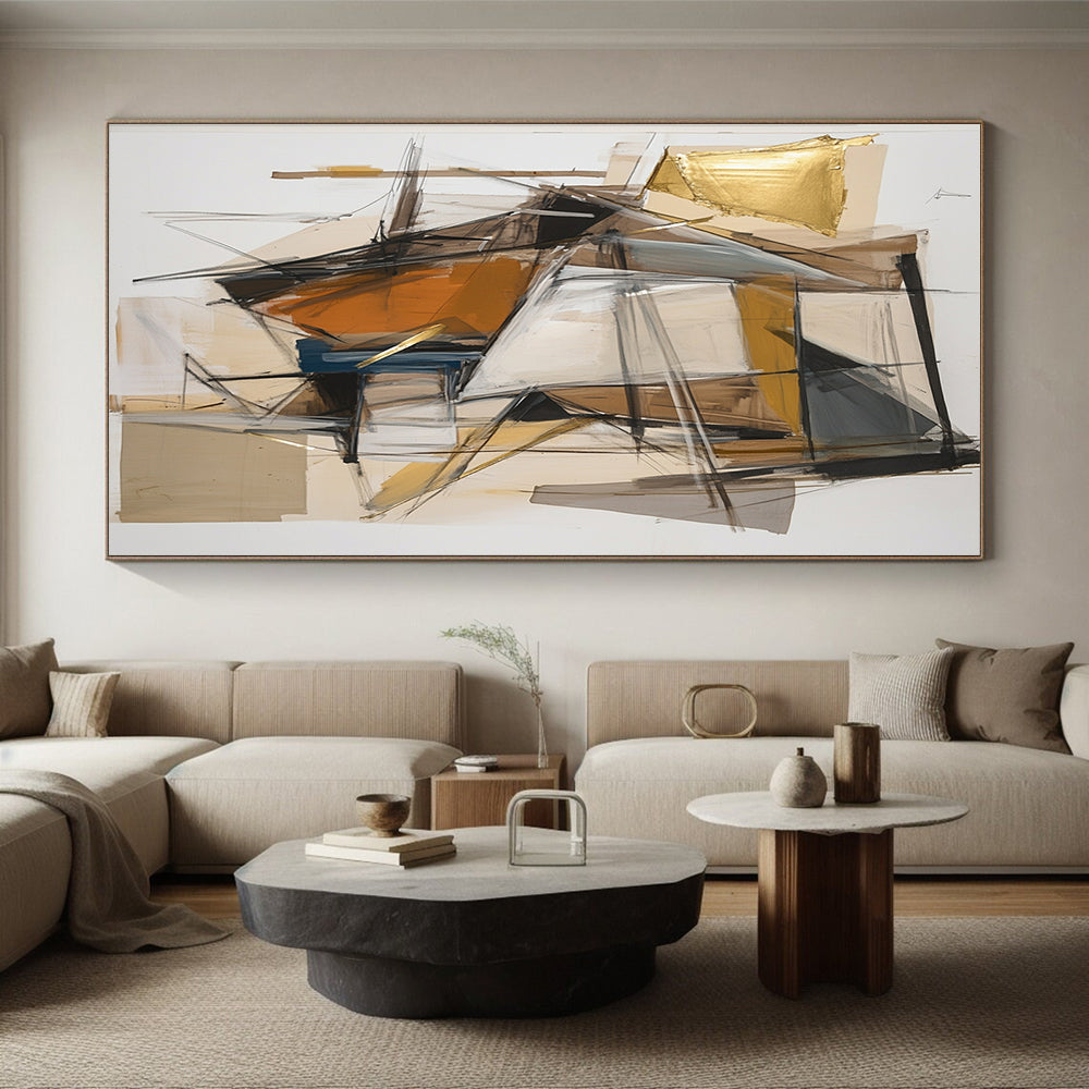 Earth - Toned Geometric Shapes with Gold Accents - “Urban Mosaic Fusion” Painting On Canvas HB201