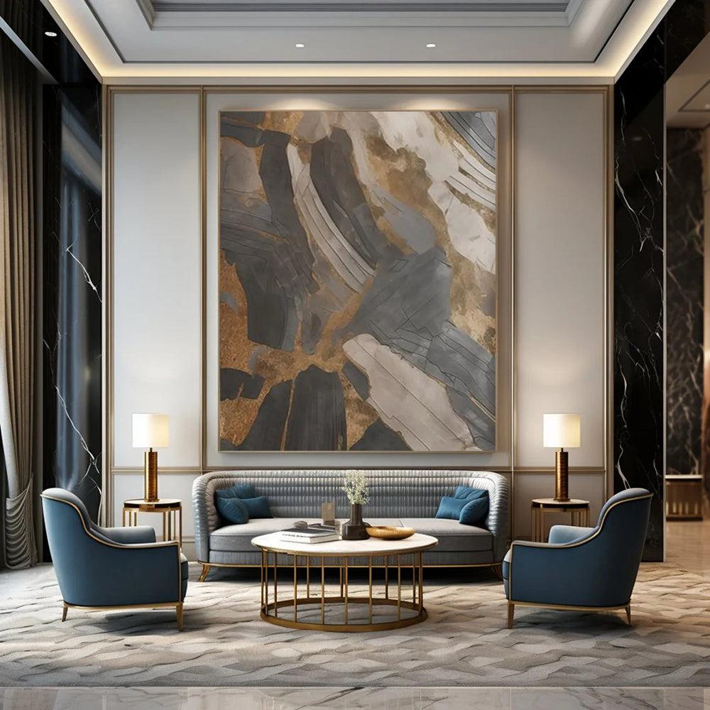 Layered Abstraction: Hand - Painted Custom Abstract Gem for Dining Room and Bar DTP137