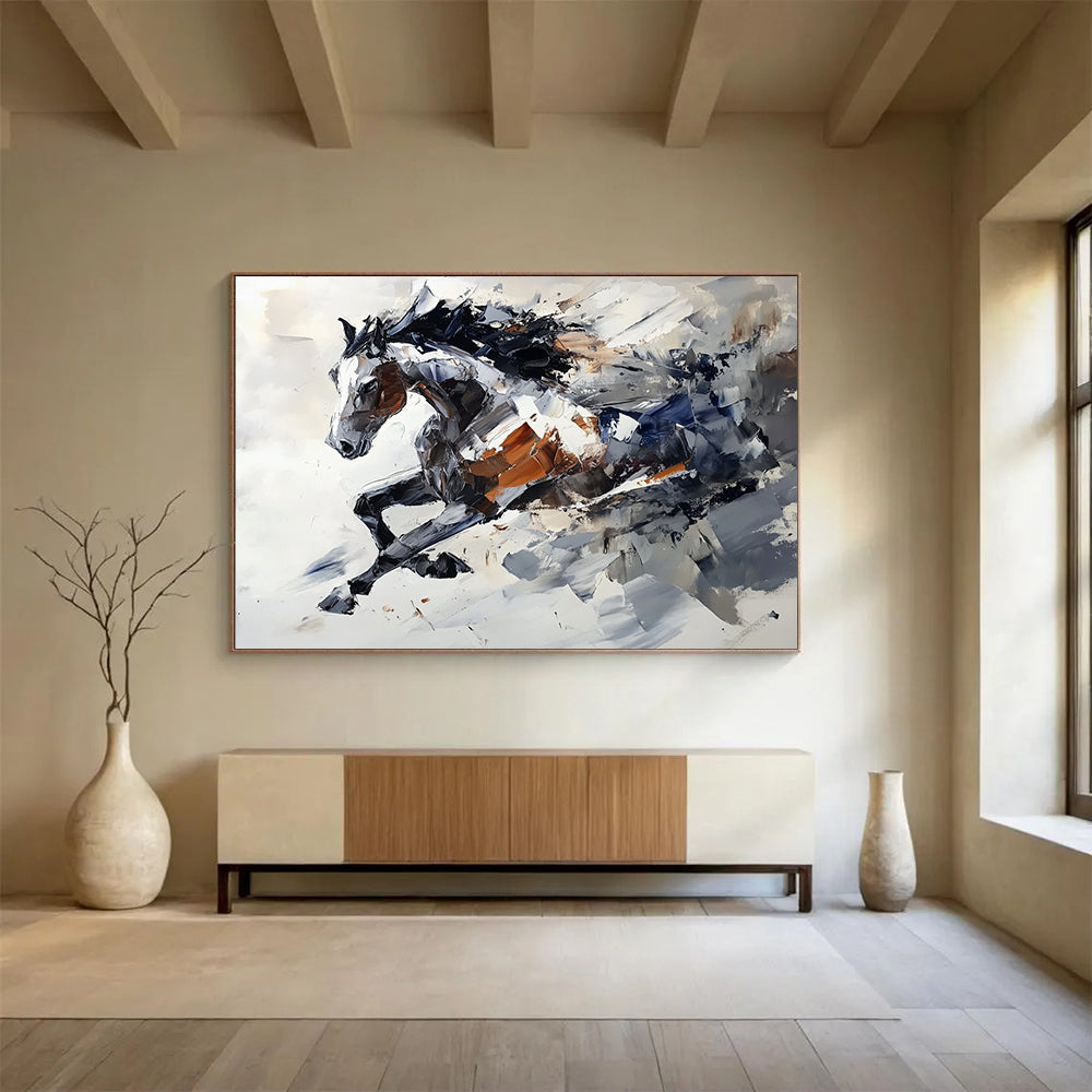 “Dynamic Horse Abstract” - Gray, Brown, Abstract Horse Oil Painting On Canvas HB0720
