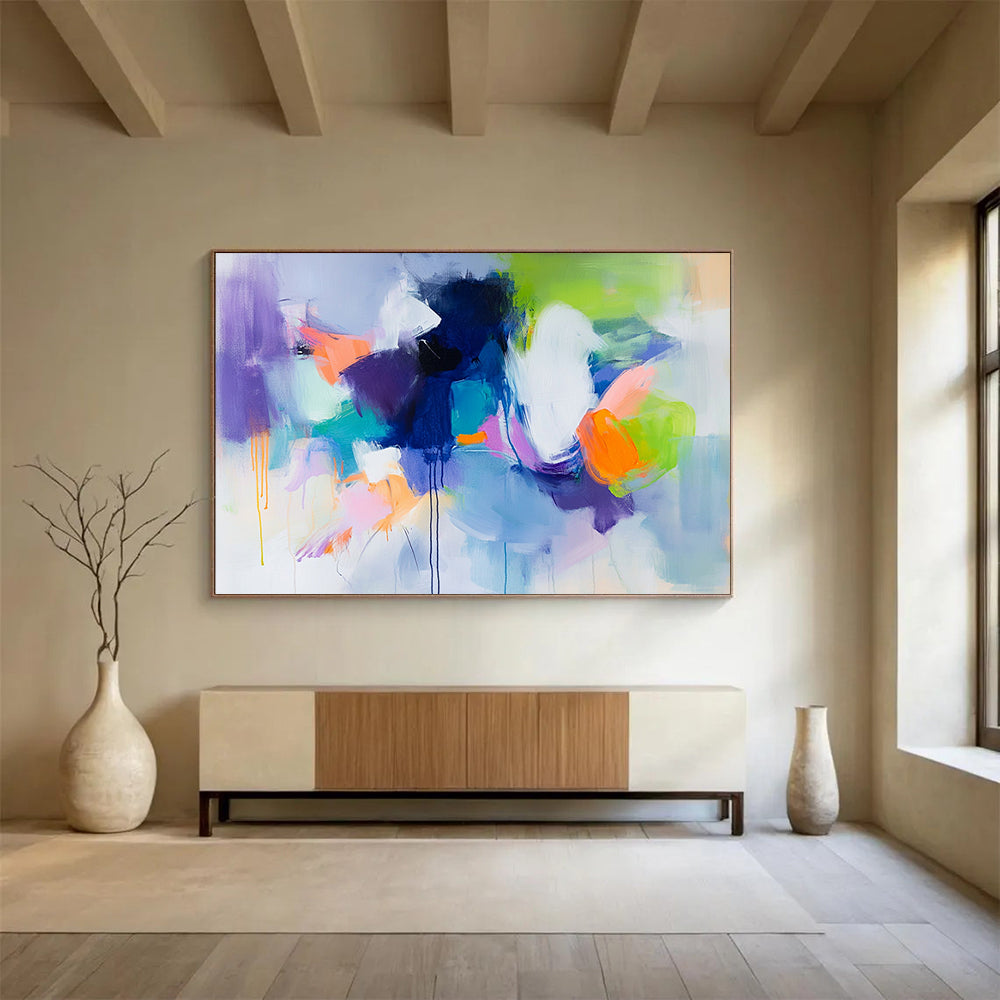 “Vibrant Abstract Mix” - Purple, Blue, Green, Orange, Bold Abstract Shapes Painting On Canvas HB1049