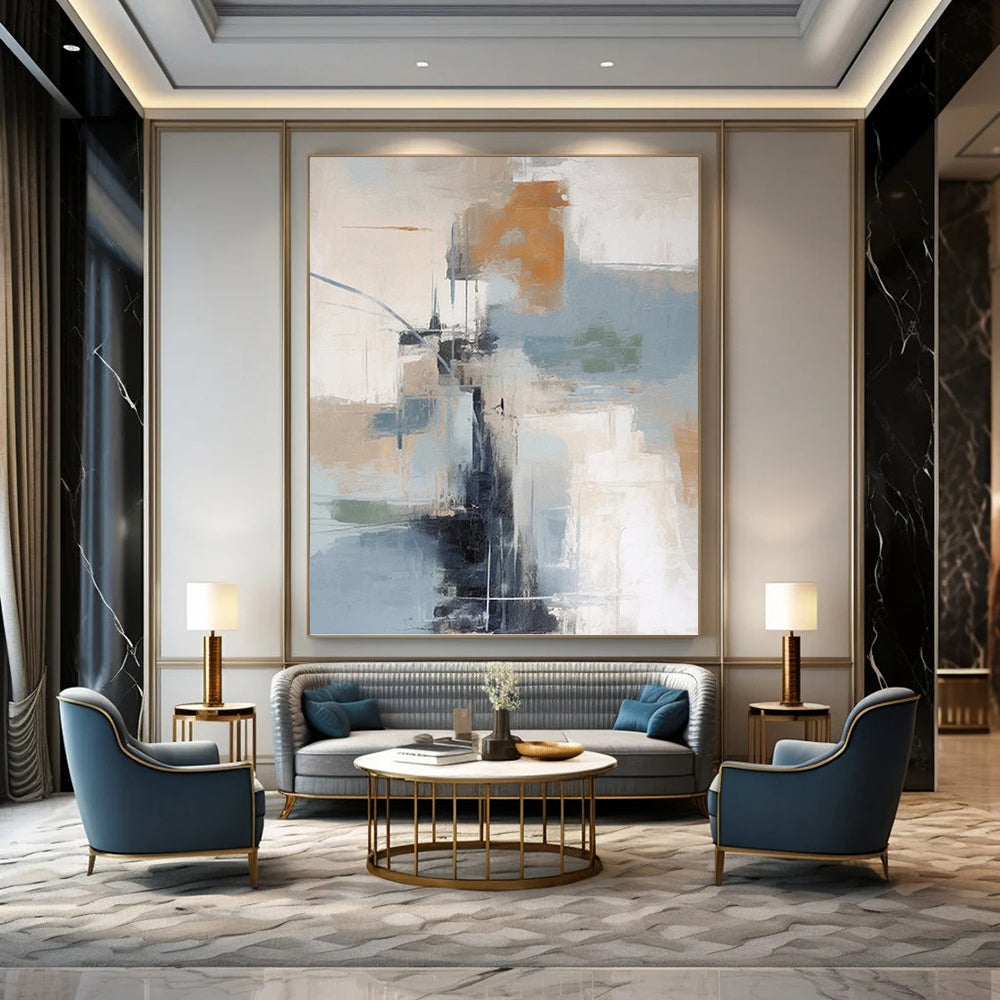 Relaxingly Striking Hand - Painted Textured Abstract Mural for Waiting Room & Lounge Area DKH1254