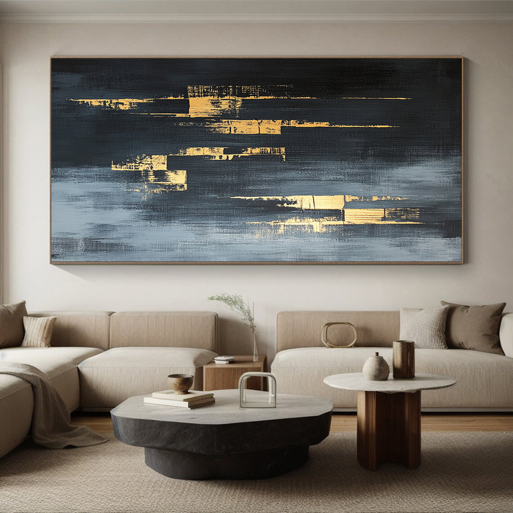 Gray, Gold, Urban Silhouettes "Gilded Cityscape Shadows" Abstract Urban Painting On Canvas HB169