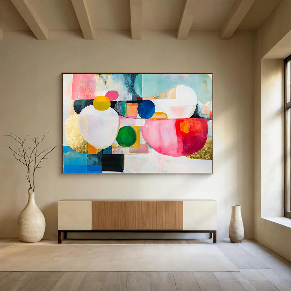 “Colorful Orbs” - Pink, Blue, Green, Circular Shapes - Abstract Expressionist Acrylic Painting HB1530