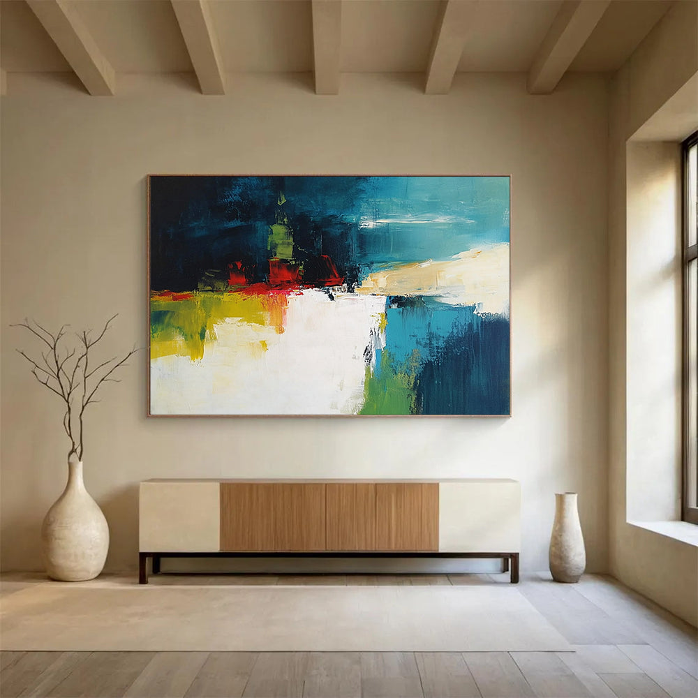 “Colorful Abstract City” - Blue, Green, Red, Abstract Urban Scene Painting On Canvas HB0952