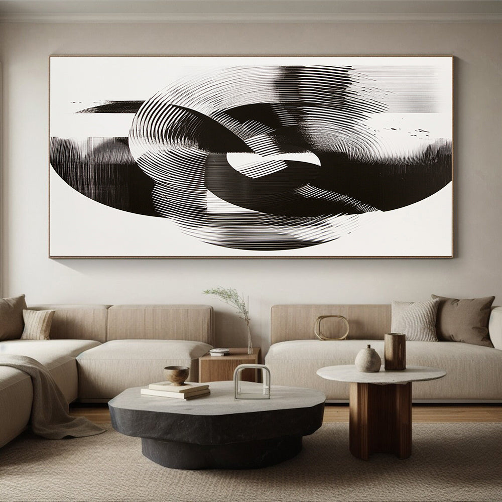 Black & White Intertwined Rings - “Infinite Mobius Dance” Painting On Canvas HB187