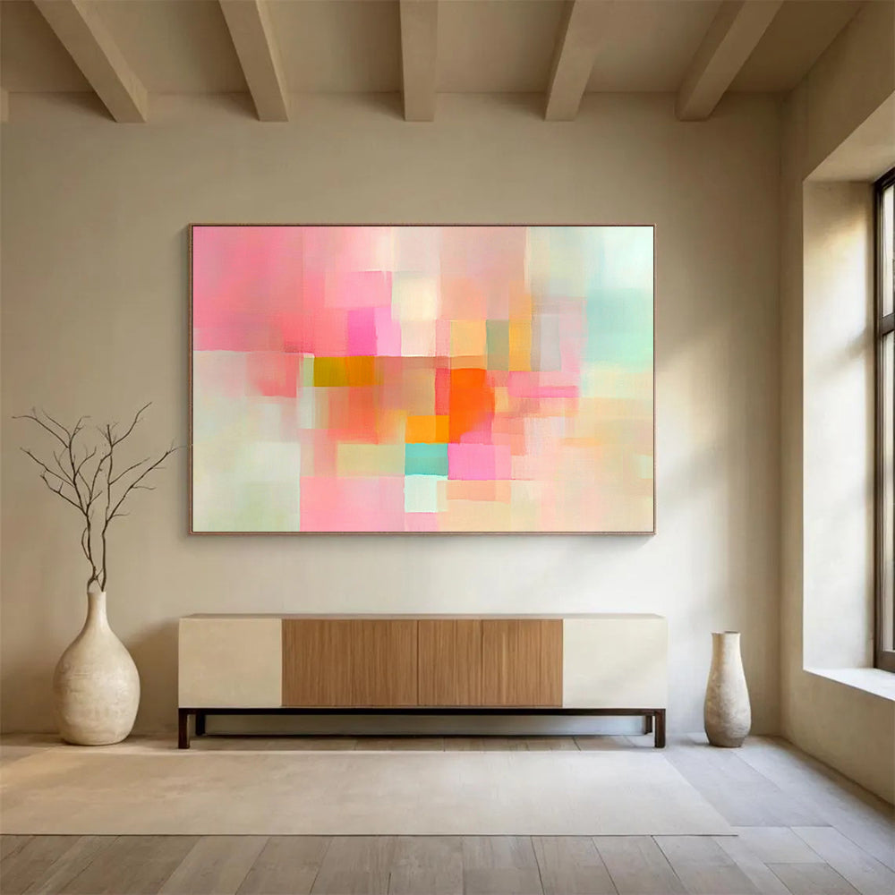 “Pastel Color Blocks” - Pink, peach, orange, teal; Soft abstract color blocks; Acrylic Painting On Canvas HB1210
