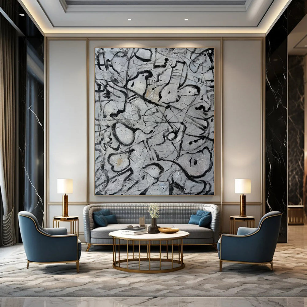 Imperial Vertical Hand - Painted Custom Abstract Narrative (with Silk Textures) for Bedroom and Living Room DKH1591