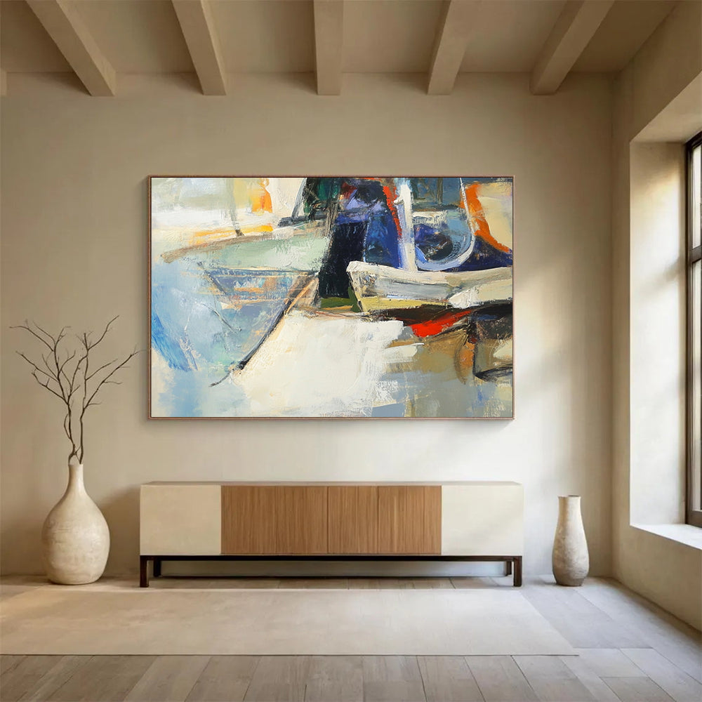 Abstract Boats in Soft Hues - Impressionist - Inspired Painting On Canvas HB0497