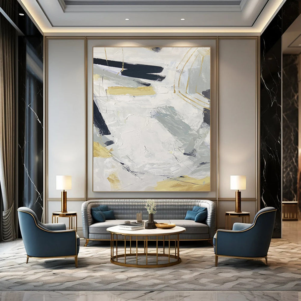 Extended Vertical Hand - Painted Custom Abstract Symphony (with Cloud Textures) for Office and Entryway DKH1587