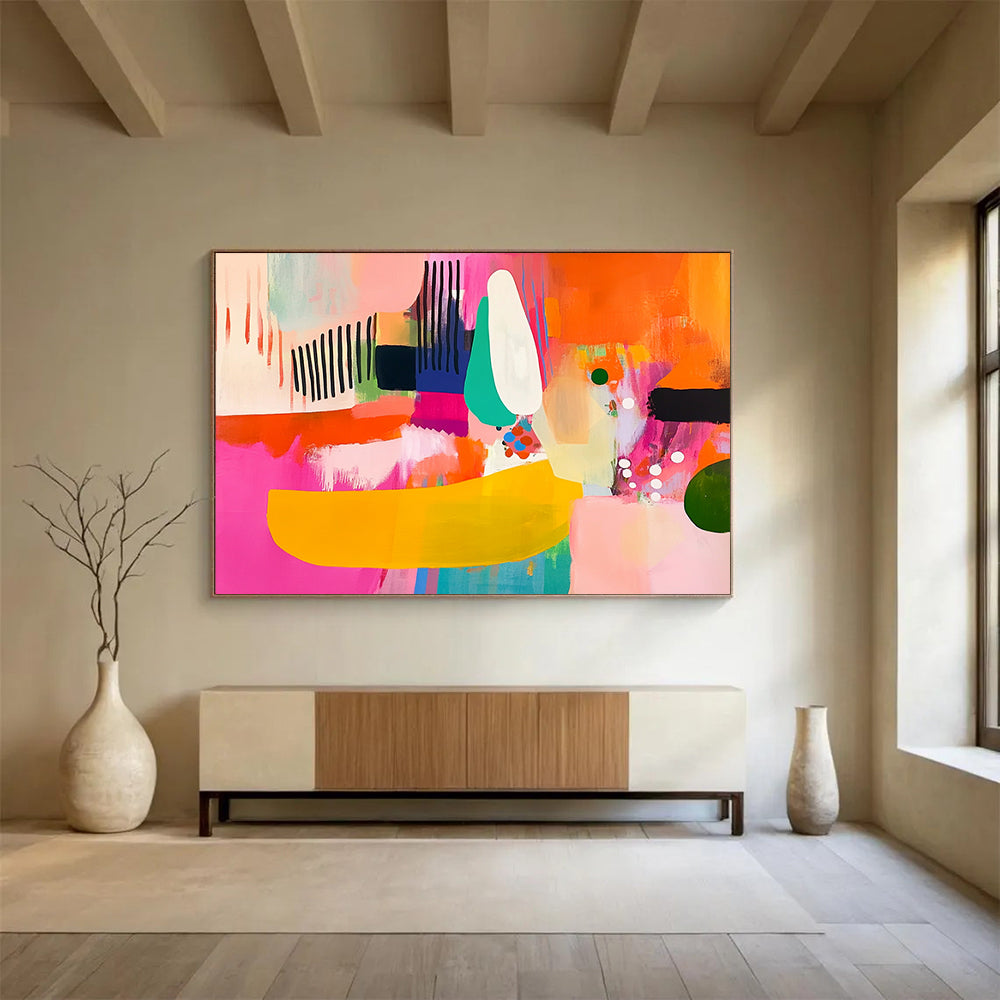 “Bright Abstract Collage” - Pink, Orange, Teal, Abstract Forms - Contemporary Acrylic Painting HB1491